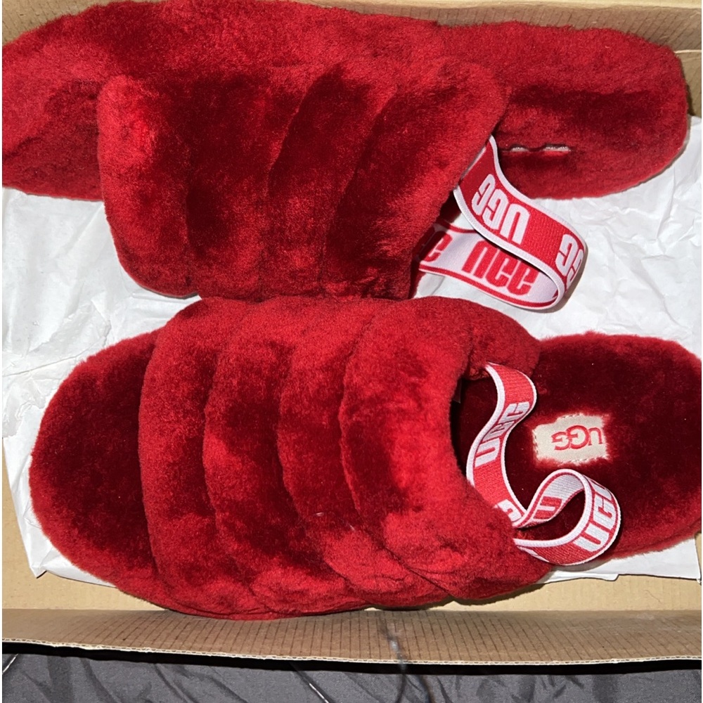 UGG FLUFF YEAH SLIDE WOMEN /KID SANDAL RIBBON RED